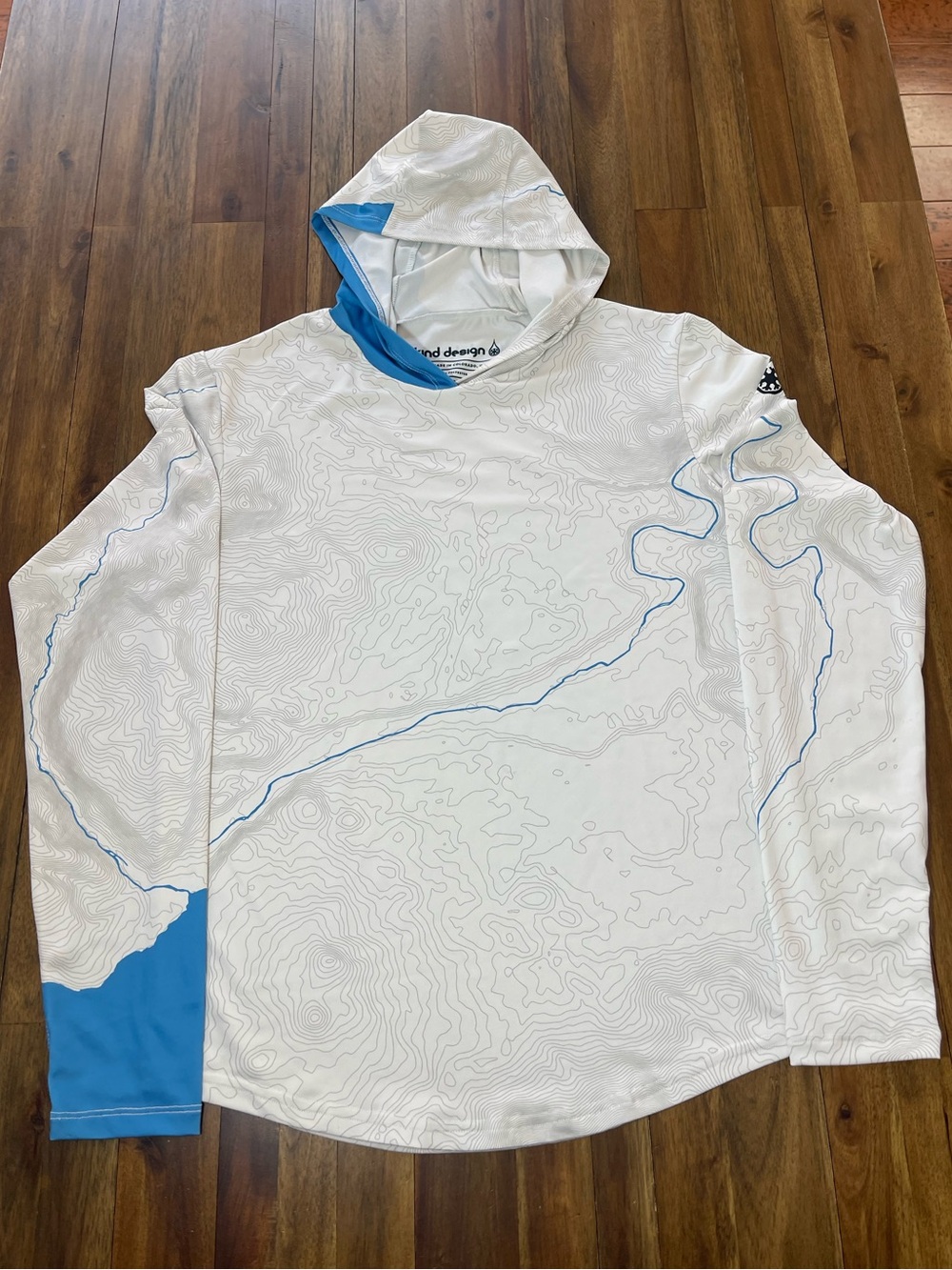 Kind Design River Topo Sun Hoodie White Blue Topographic Map Lake Tahoe Truckee
